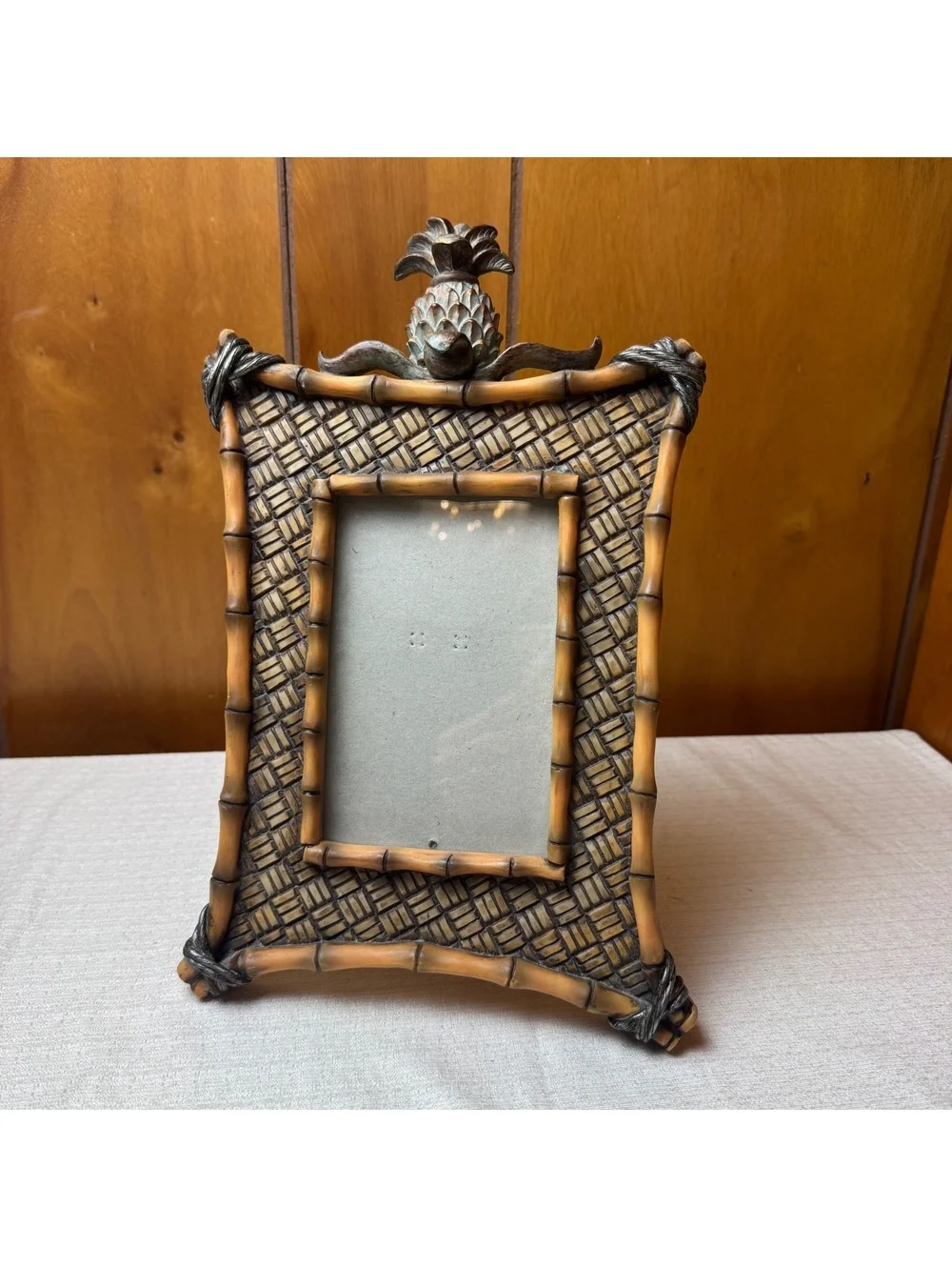 Vintage Pineapple Bamboo Look 4x6 Picture Frame Tropical Coastal Decor